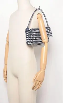 【美品】SHIRALEAH MONROE ショルダーバッグ　ネイビー×シルバー