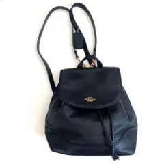 コーチ リュック オールレザー チェーン フリンジ ブラック フラップ