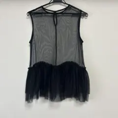 ブラックメッシュフリルトップス