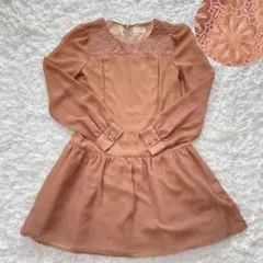 【美品】a.r.wアロー くすみピンク　シフォンワンピース　レース　透け感　M