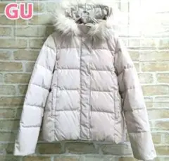 ★GU ジーユー ダウンジャケット ピンク ベージュ ファー付き カラーダウン