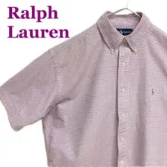 ラルフローレン ポニーホース刺繍ロゴ 半袖 ボタンダウンシャツ パープルチェック