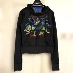 【religion】ジップパーカー 刺繍 短丈 平成 ユニセックス 黒