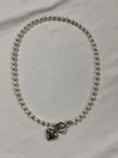 ーheart×パールネックレスー　サージカルステンレチェーンネックレス　パール