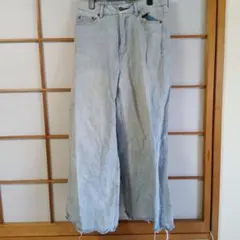 ライトブルー ワイドレッグ デニムパンツ M