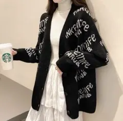 新品 韓国 英字ロゴ オーバーサイズ ゆったり カーディガン ニット カジュアル