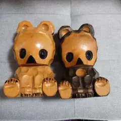昭和レトロ 木彫り熊 木彫り クマ 熊ボッコ　クマボッコ ぼっこ 2種セットのサムネイル