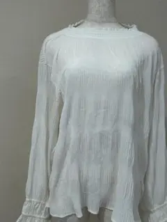 Heather クリンクル プリーツ ハイネック ブラウス F 白[194]