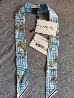LANVIN 水色 キャラクター柄 ミニスカーフ
