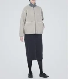 【無印良品】ボアフリースジャケット ライトグレー Sノーカラー　ジップアップ