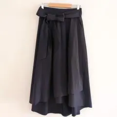 【nano universe 】Mサイズ　リボン付きブラックフレアロングスカート
