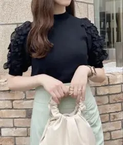 イング　綺麗め　フリル　パフスリーブ　トップス♡ ブラック