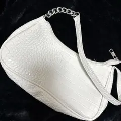 ！！ホワイト クロコダイル型押し ハンドバッグ