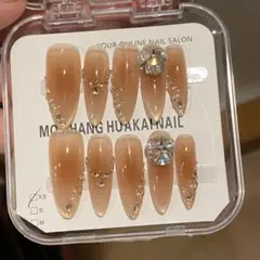 オレンジ系　マグネットキラキラ　ストーン付き　ロング ネイルチップ XS