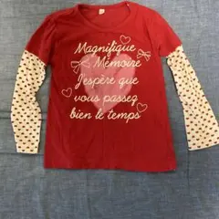 赤 ハート柄長袖インナー付きTシャツ 110のサムネイル