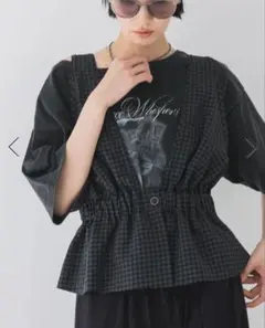 チェックジャガードペプラムベスト