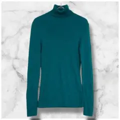 S0117　ユニクロ　タートルネックニット　ウール100％　ターコイズ　通勤　Ｍ