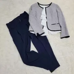 美品✨ 3点セット ノーカラージャケット パンツ ブラウス セットコーデ 日本製