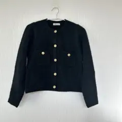 united arrows ファンシーツイードノーカラージャケット ネイビー