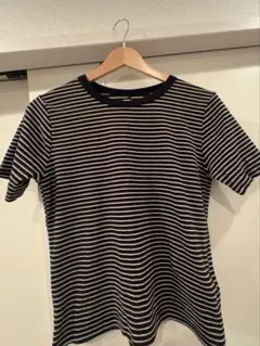 ボーダー リブ 半袖 Tシャツ ブラック ブラウンのサムネイル