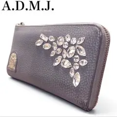 A.D.M.J. 長財布　L字ファスナー　スワロフスキー　レザーウォレット　本革のサムネイル