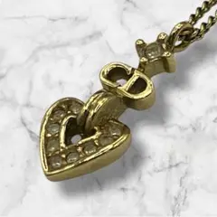 美品　vintage Dior ゴールド　ネックレス　ハート　ラインストーン