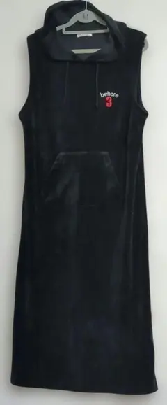 【1074】ピーチスキン ノースリ フード付 ワンピース M