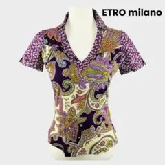 ETRO milano ペイズリー 総柄 シャツ 半袖　紫 44 イタリア製