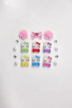 ネイルパーツ　キティ　６個　リボン　バラなどおまけ付き