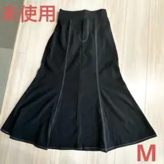 しまむら スエード調マーメイドスカート 黒 M 白ステッチ ウエストゴム