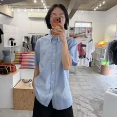 RALPH LAUREN 半袖シャツ ギンガムチェック ワンポイント 水色のサムネイル