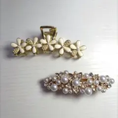 パール ストーン　ヘア クリップ　ヘア バレッタ　セット