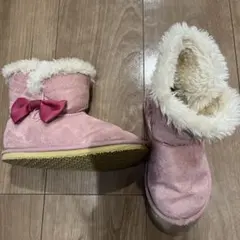 ピンク スエード風ブーツ ファー付き