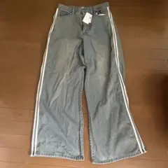 ブルーサイドストライプ デニム ワイドパンツ