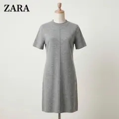 美品　ZARA ザラ 半袖ニットワンピース グレー M センターシーム 秋冬