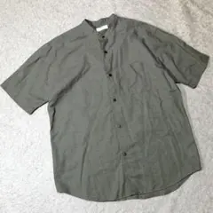 ★ユニクロ UNIQLO★ワークシャツ バンドカラー L オリーブドラブ 半袖