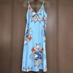 青い花柄キャミソールロングワンピース