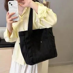 トートバッグ キャンバス ブラック 黒 通勤 通学　A4サイズ可