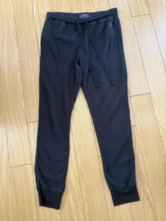 ラルフローレン ワッフル サーマル イージーパンツ 黒 赤ポニー