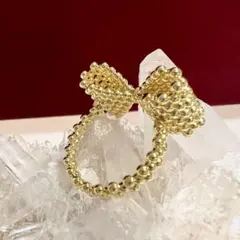 ヴィンテージ デザイン アクセサリー リング 指輪 ゴールド リボン 레트로