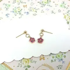 No.1001☆小粒フラワー（ピンク） ピアス イヤリング マスクチャーム