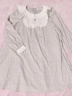 アンクルージュ 襟付き チェック ワンピース