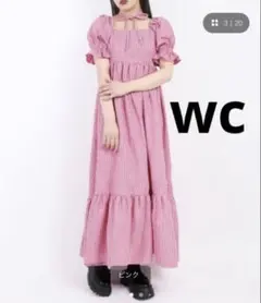 wc ストライプ パフスリーブ ピンク ロング丈 ティアードワンピースのサムネイル
