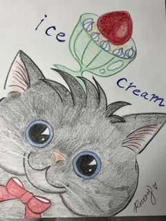 イラスト/手描き/原画/鉛筆画/色鉛筆画/猫
