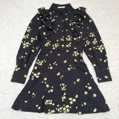 SNIDEL フリルミニプリントワンピース 黒 size0 フラワー 花柄 春秋