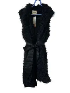 新品タグ付きブラックファーロングカーディガン