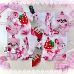 ♥現品♥ネイルチップ 血系 ピンク 赤 量産型 平成女児 地雷系 ロングネイル