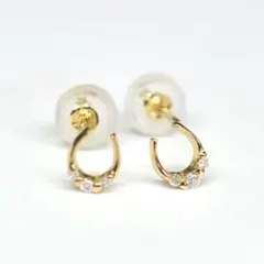 新品 K18 ダイヤモンド 馬蹄モチーフピアス 0.02ct 刻印あり