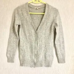 UNIQLO長袖ラムウールニット灰色Vネックカーディガン ライトグレー ユニクロ