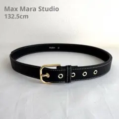 【21】中古 MaxMaraStudio レザーベルト 黒×ゴールド金具 132
